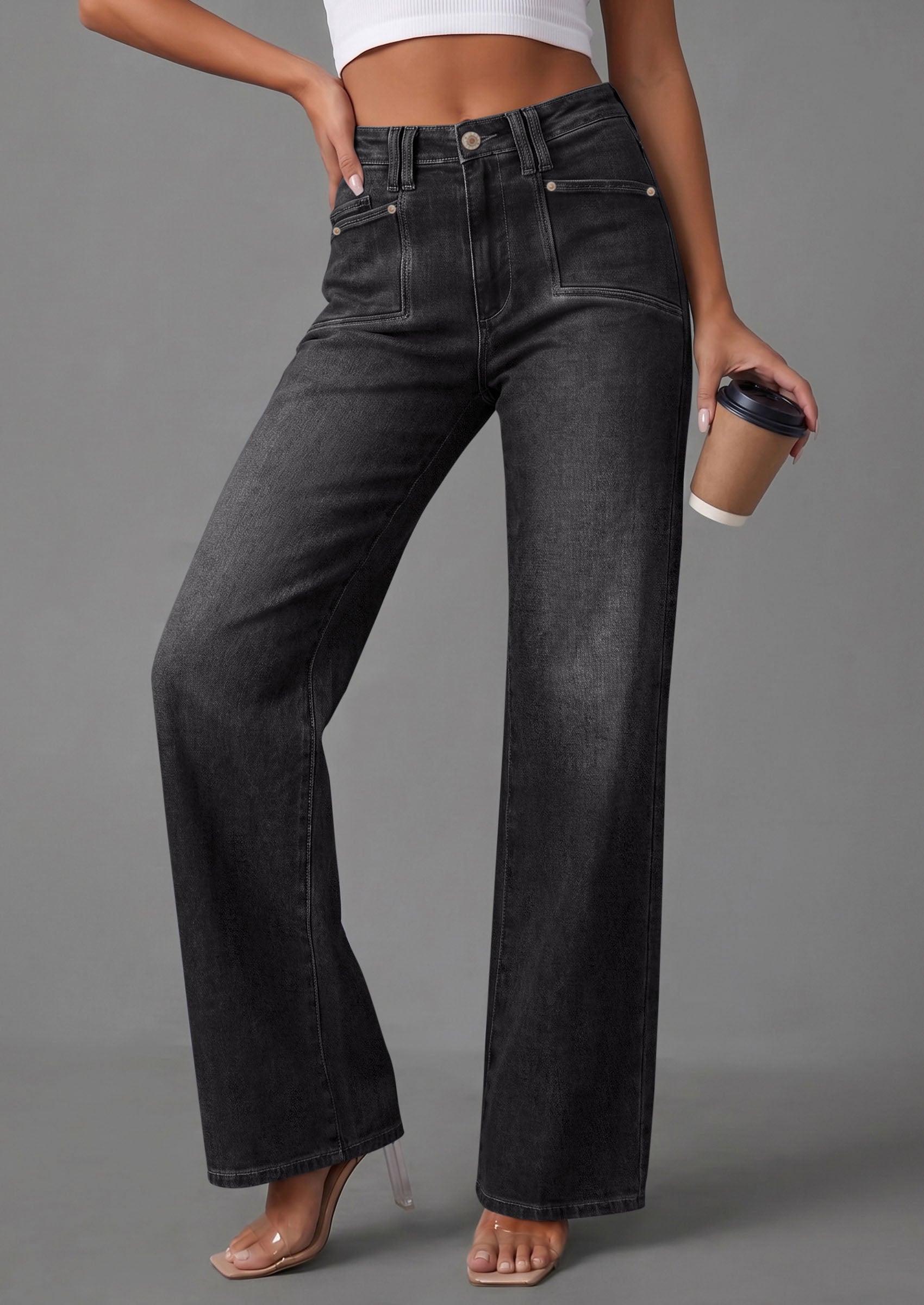PRETTYGARDEN High Waisted Wide Leg Jeans for Women 2026 Trendy Baggy Straight Leg Stretchy Summer Denim Pants with Pockets