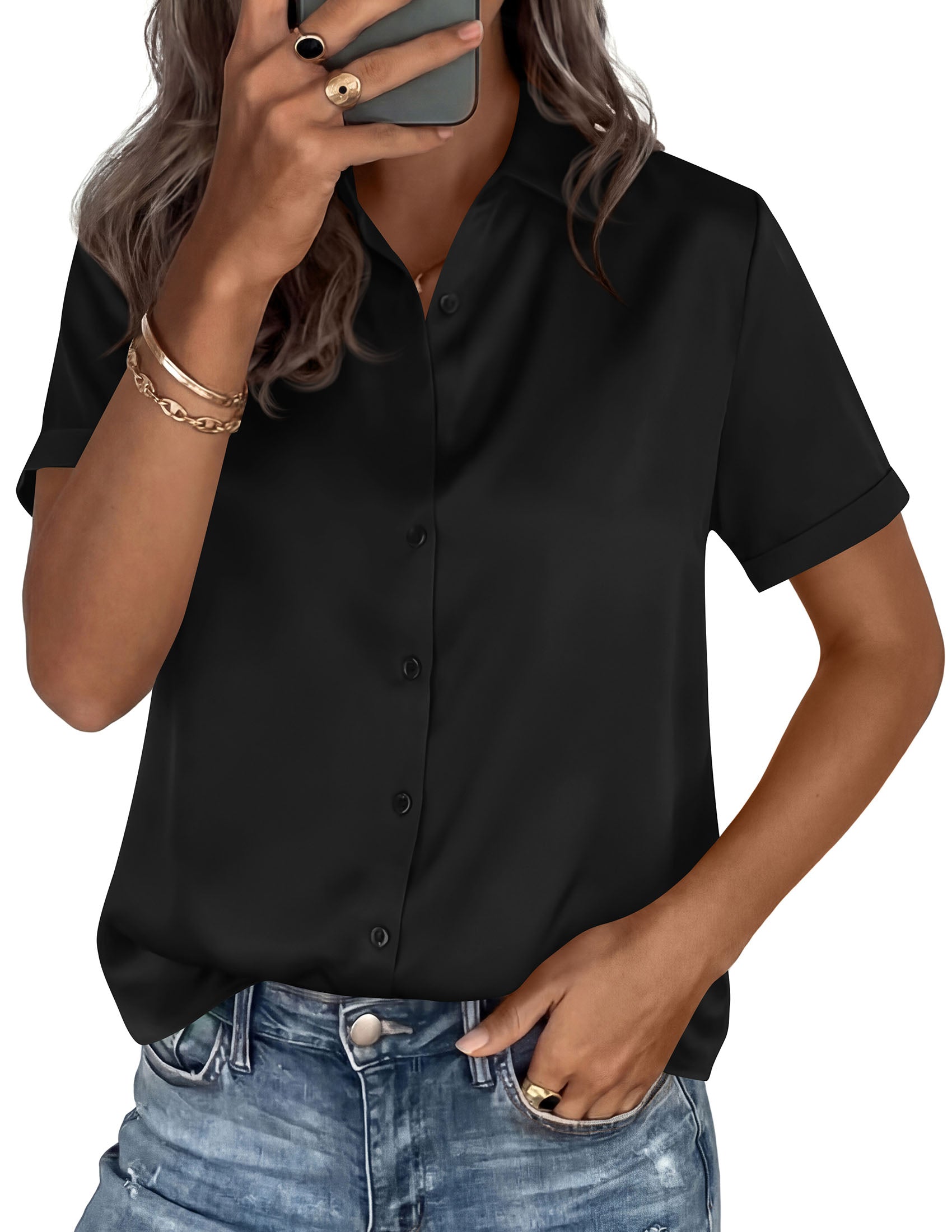 PRETTYGARDEN Women's 2026 Summer Button Down Shirts Short Sleeve Work Tops Dressy Blouses Spring Business Casual Outfits PRETTYGARDEN