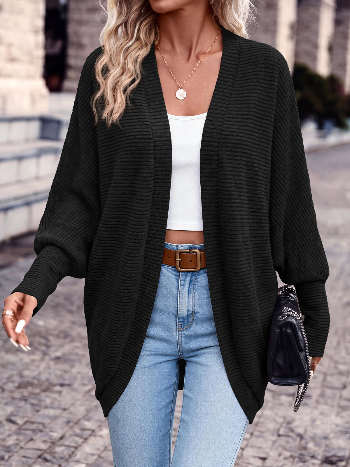 PRETTYGARDEN Batwing Long Sleeve Lightweight Cardigan Sweaters for Women | Batwing Sleeve Long Cardigans, Loose Fit Soft Ribbed Knit Light Weight Sweater, Early Fall Fashion Streetwear, Travel Outfits