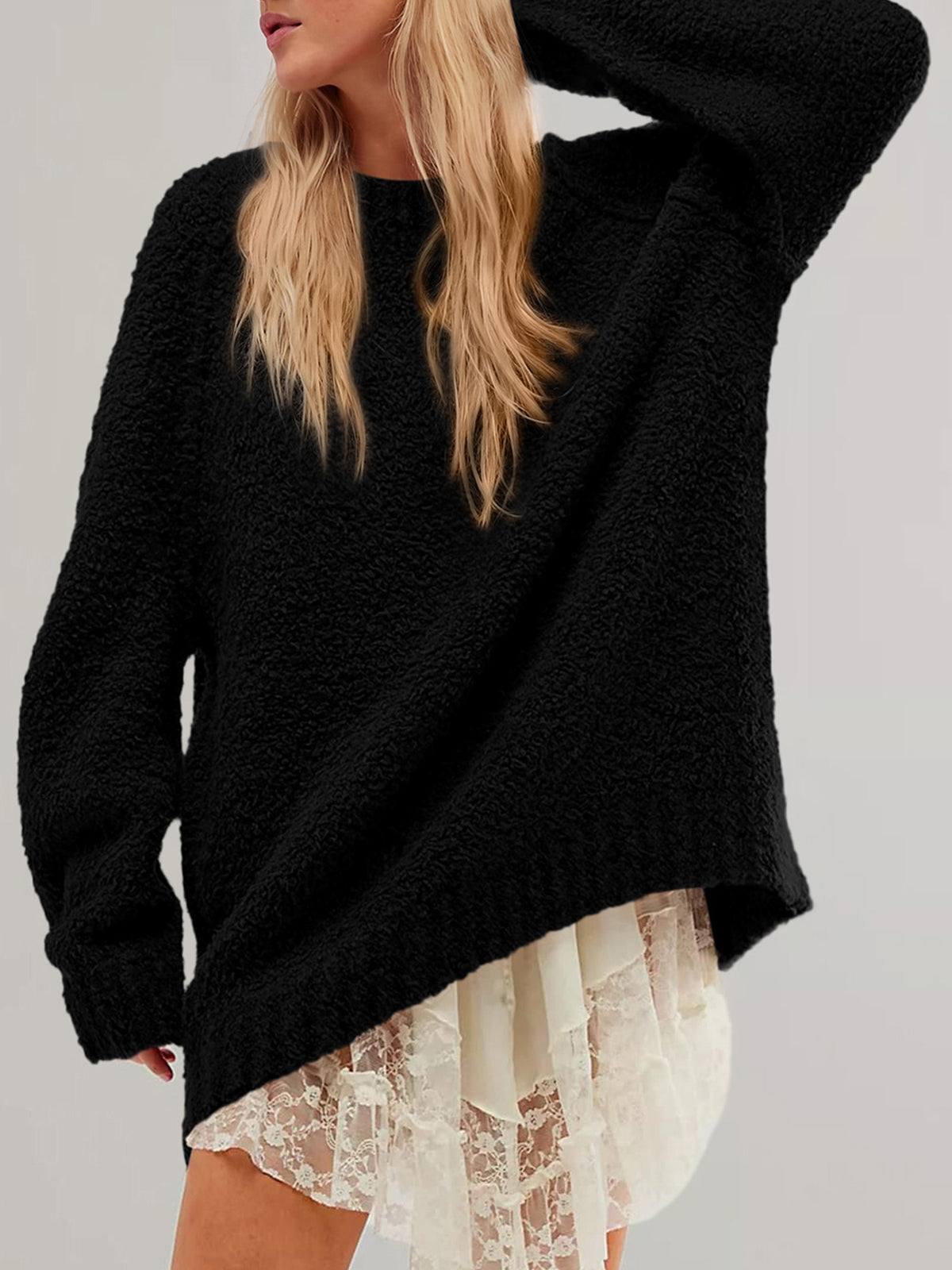 PRETTYGARDEN Womens Oversized Fuzzy Fall Sweaters 2026 Casual Pullover Tops Crew Neck Cozy Ribbed Knit Sweater, Slouchy Loose Fit Raglan Long Sleeve Tops, Chunky Soft Cute Clothes, Fashion Winter Wear