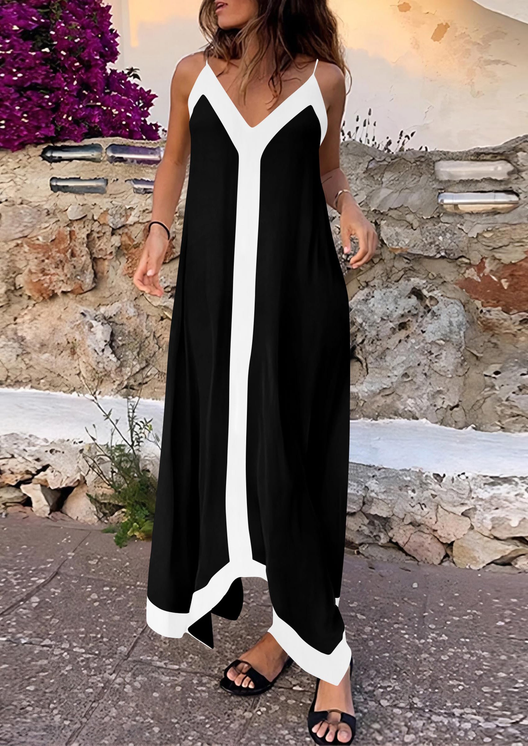 PRETTYGARDEN Women's Flowy Maxi Dress Summer Sleeveless V Neck Spaghetti Strap Elegant Wedding Party Dresses