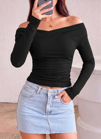 PRETTYGARDEN Womens Tops Off The Shoulder Long Sleeve Shirts