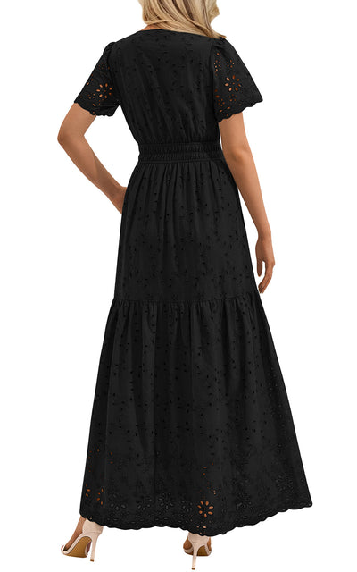 PRETTYGARDEN Short Sleeve Spring Dresses for Women 2026 Elegant Classy Boho High Waist A Line Pleated Wedding Guest Dress PRETTYGARDEN