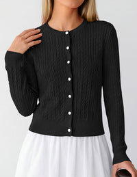 PRETTYGARDEN Women Lightweight Button Up Cardigan Sweaters | Soft Stretchy, Cozy Cable Knit, Long Sleeve Crew Neck, Trendy Cardigans, Cute Casual Outfits, Early Fall Fashion Clothing