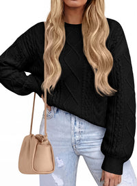 PRETTYGARDEN Womens Cable Knit Sweater Crewneck Pullover | Soft Ribbed Cuffs,Relaxed Fit Long Sleeve Sweaters,Chunky Diamond,Warm Layering,Comfy Daily Wear,Fall Winter Going out Top