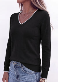PRETTYGARDEN Women's V Neck Sweater Long Sleeve Knit Tops | Contrast Trim, Cozy Lightweight Pullover, Loose Basic Soft, Business Casual, Holiday Vacation Outfits, Fall Winter Clothes
