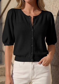 PRETTYGARDEN Puff Short Sleeve Cardigans for Women Lightweight 2026 Summer Shirts Button Up Knit Sweater Tops Spring Clothes PRETTYGARDEN