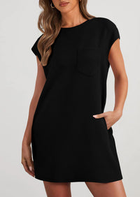 PRETTYGARDEN Women's Summer Short T Shirt Dress Cap Sleeve Crew Neck Casual Loose Basic Mini Dresses