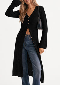 PRETTYGARDEN Women Long Cardigan Bell Sleeve Sweater Dress  Early Fall Fashion, V Neck Button Down Coats, Fit and Flare, Duster Sweater, Business Casual Outfits, Acrylic Cotton Blend
