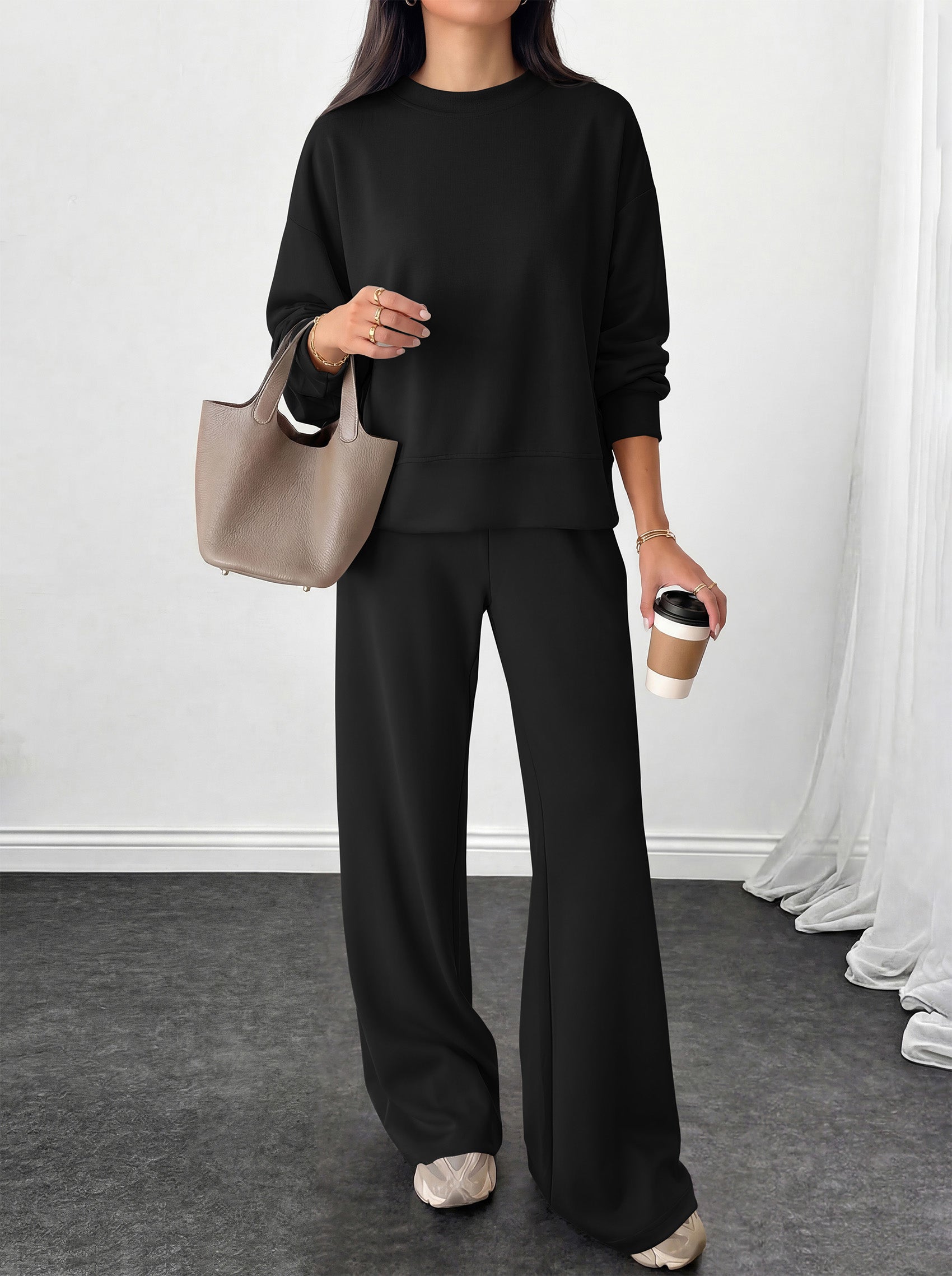 PRETTYGARDEN Womens 2 Piece Outfits Fall Sweatsuits Matching Lounge Sets  | Crewneck Long Sleeve Sweatshirt, Wide Leg Pants Sets with Pockets & Drawstring, Casual Tracksuit, Travel Airport Outfits 2026