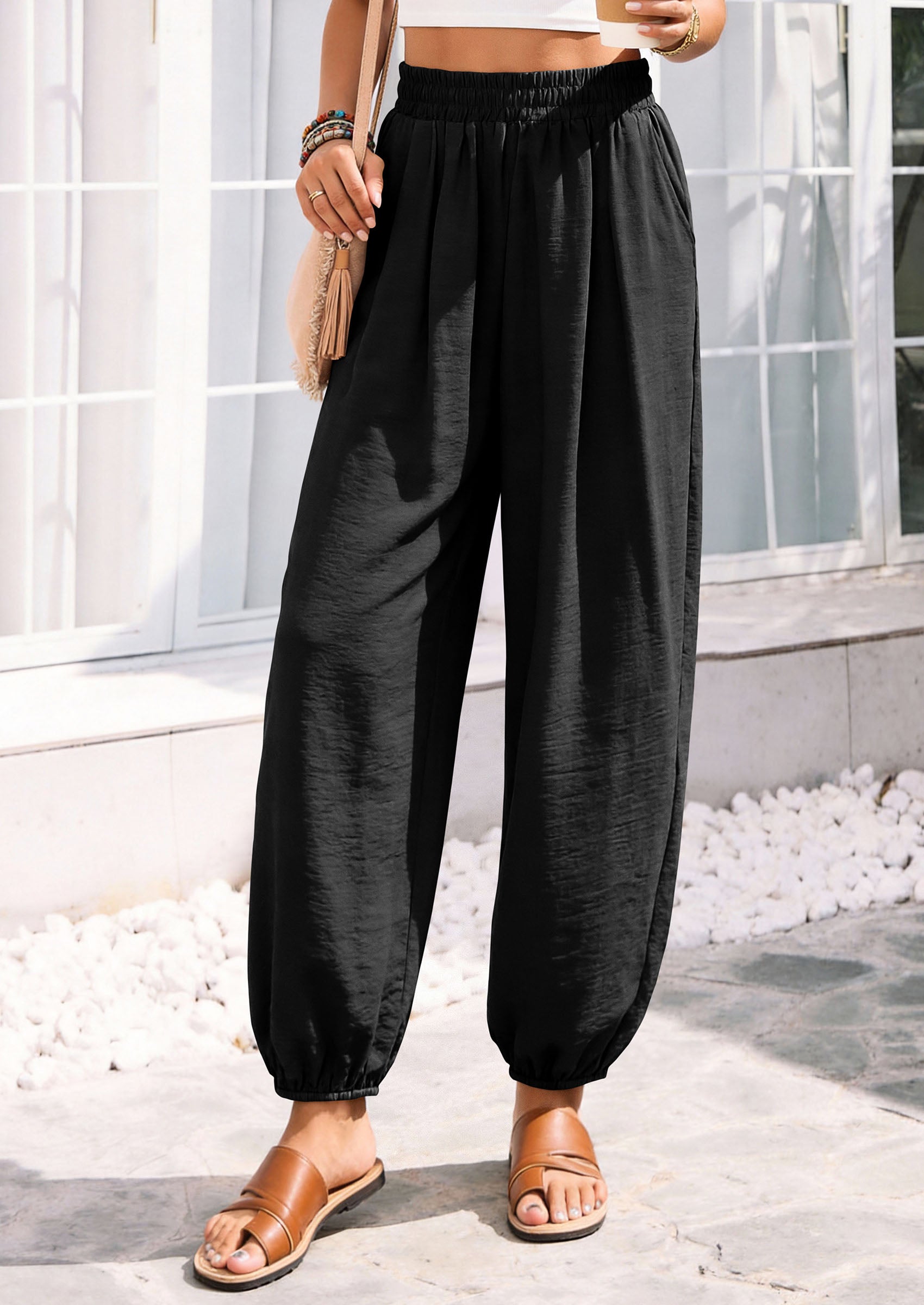 PRETTYGARDEN Womens 2026 Summer Casual Pants High Waisted Loose Wide Leg Palazzo Pockets Lounge Beach Travel Trousers Outfits
