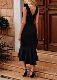 PRETTYGARDEN Women's Sleeveless Midi Bodycon Formal Dress Ruffle Mermaid Hem Elegant Cocktail Wedding Guest Midi Dresses