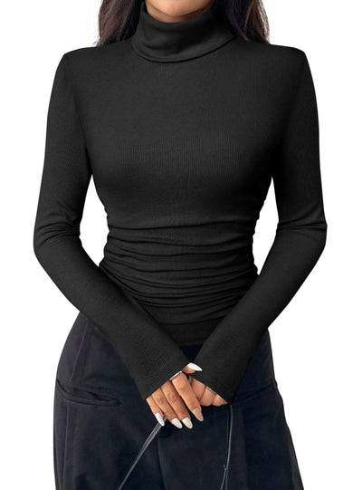 PRETTYGARDEN Turtleneck Tops for Women Long Sleeve Shirts | Slim Fitted Underscrub, Ribbed Knit Thermal Undershirts, 2026 Fall Casual Going Out Outfits, Base Layer Winter Clothes