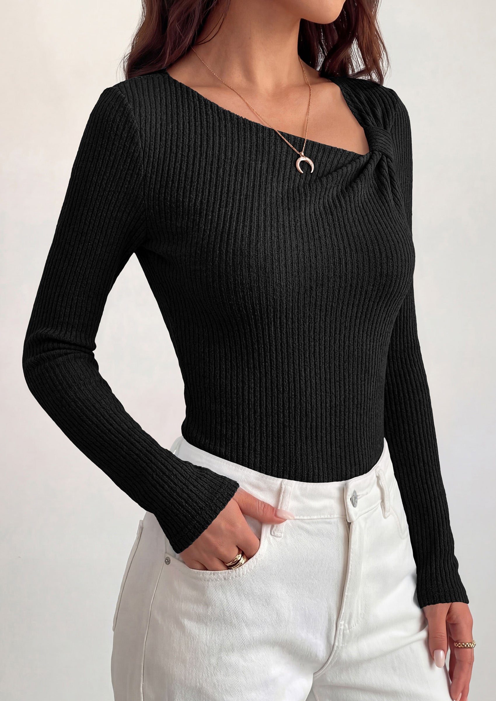 PRETTYGARDEN Womens 2026 Early Fall Fashion Long Sleeve T Shirts Asymmetrical Ribbed Fitted Trendy Going Out Tops Y2K Outfits