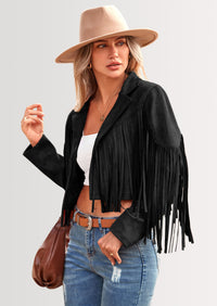 PRETTYGARDEN Women's Fringe Faux Suede Leather Jackets Fashion Tassel Motorcycle Cropped Coats