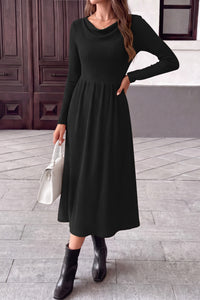 PRETTYGARDEN Women Casual Cowl Neck Long Sleeve Midi Dress