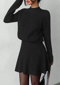 PRETTYGARDEN Women's Fall 2 Piece Outfits Matching Sweater Skirt Sets  Cozy Ribbed Knit, Raglan Long Sleeve, Crewneck Pullover, Elastic Waist A Line, Mini Short Skirts, Holiday Winter Clothing