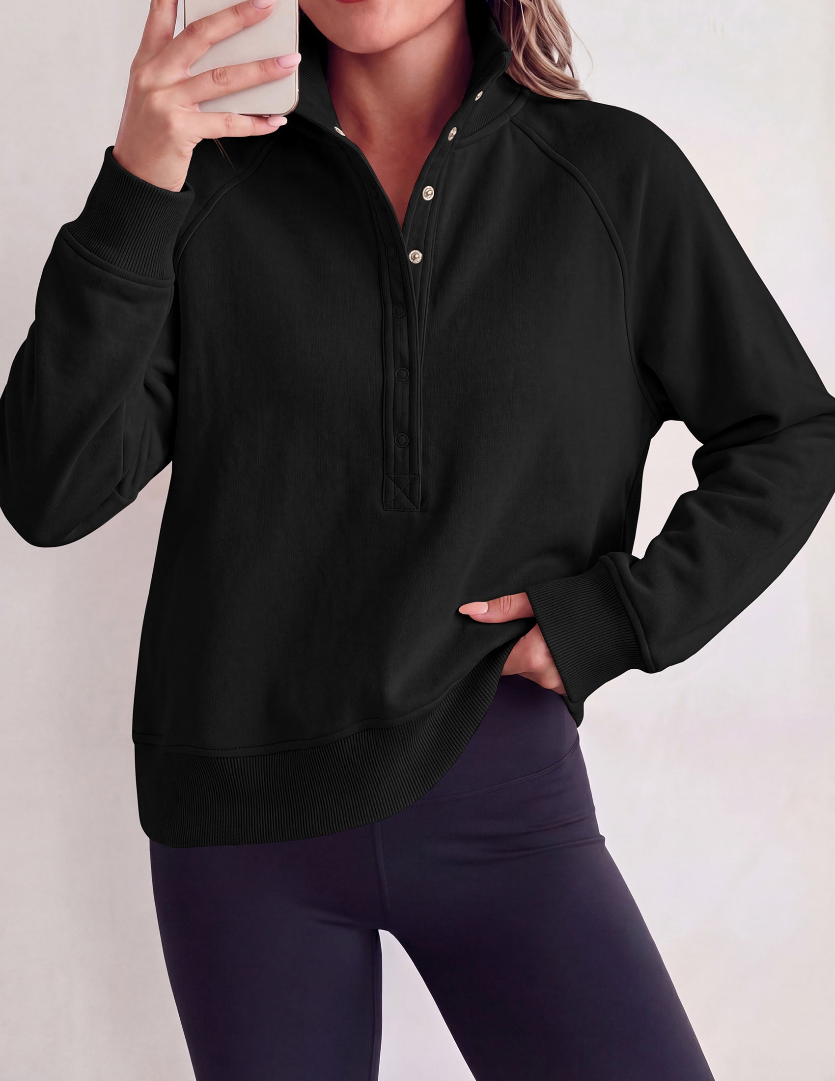 PRETTYGARDEN Women's Fall Trendy Oversized Sweatshirts | Comfy Ribbed Fabric, Raglan Long Sleeve Collared; Button Up Henley Pullover Blouse, Casual Workout Tops, Y2K Fashion Clothing