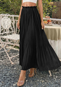 PRETTYGARDEN Pleated Long Skirts for Women Summer Vacation Outfits 2026 Spring Elastic Waisted Flowy Chiffon A-Line Midi Skirt PRETTYGARDEN