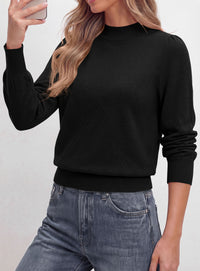 PRETTYGARDEN Womens Fall Mock Neck Long Sleeve Sweater  Soft Stretchy Fabric, V-Shape Knit Pattern, Chic Puff Sleeves, Ribbed Trim Pullover Sweaters, Casual Work Office Outfits