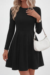 PRETTYGARDEN Women Basic Long Sleeve Crewneck Mini Dress