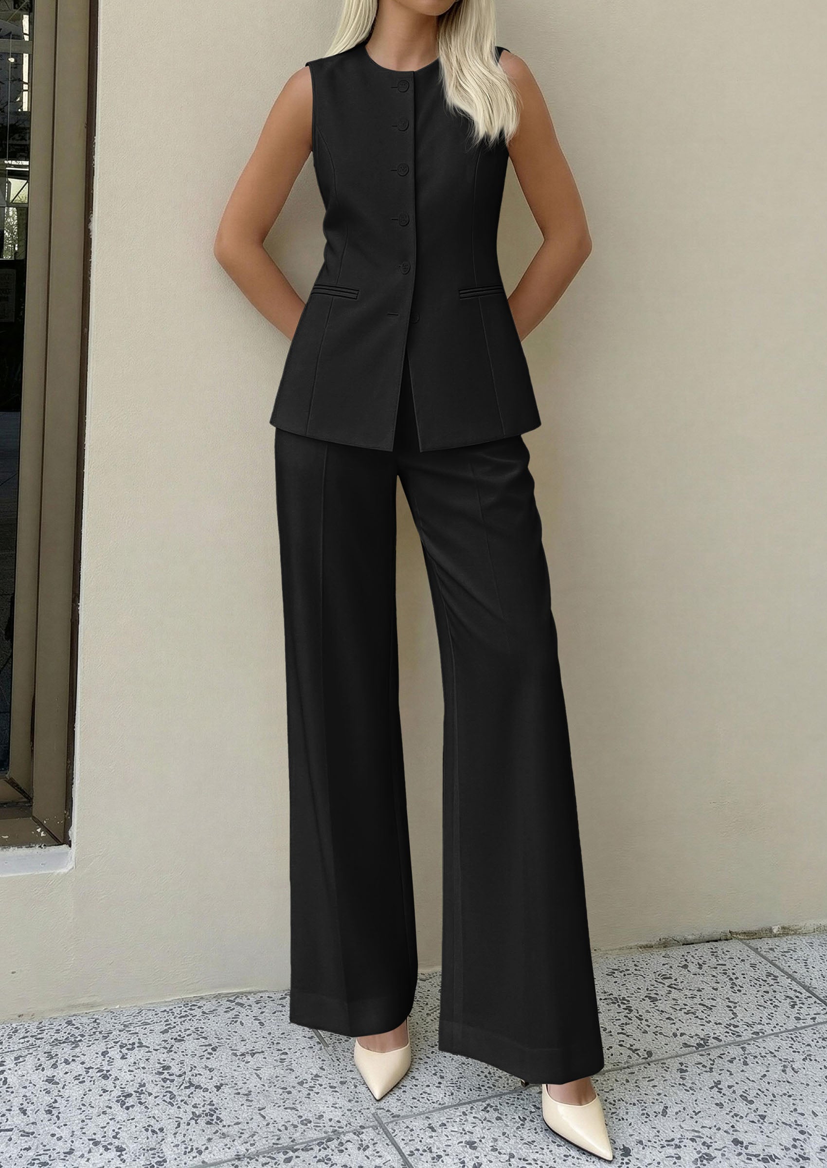 PRETTYGARDEN Women's 2 Piece Sets Summer 2026 Work Clothes Sleeveless Blazer Vest Pants Suits Spring Business Casual Outfits PRETTYGARDEN