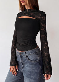 PRETTYGARDEN Womens Tops Fall Sexy Bell Long Sleeve Shirts Cut Out Fitted Y2k Lace Tshirt Ruched Going Out Crop Top 2026