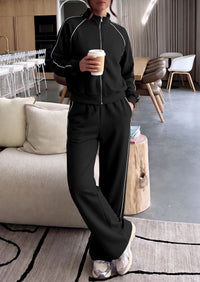 PRETTYGARDEN Women's 2 Piece Sweat Set Casual Fall Outfits | Zip Up Sweatshirt,Wide Leg Pants Sweatsuits,Side Stripes,Matching Lounge Sets,Athletic Wear for Airport,Jogging,Travel,Daily
