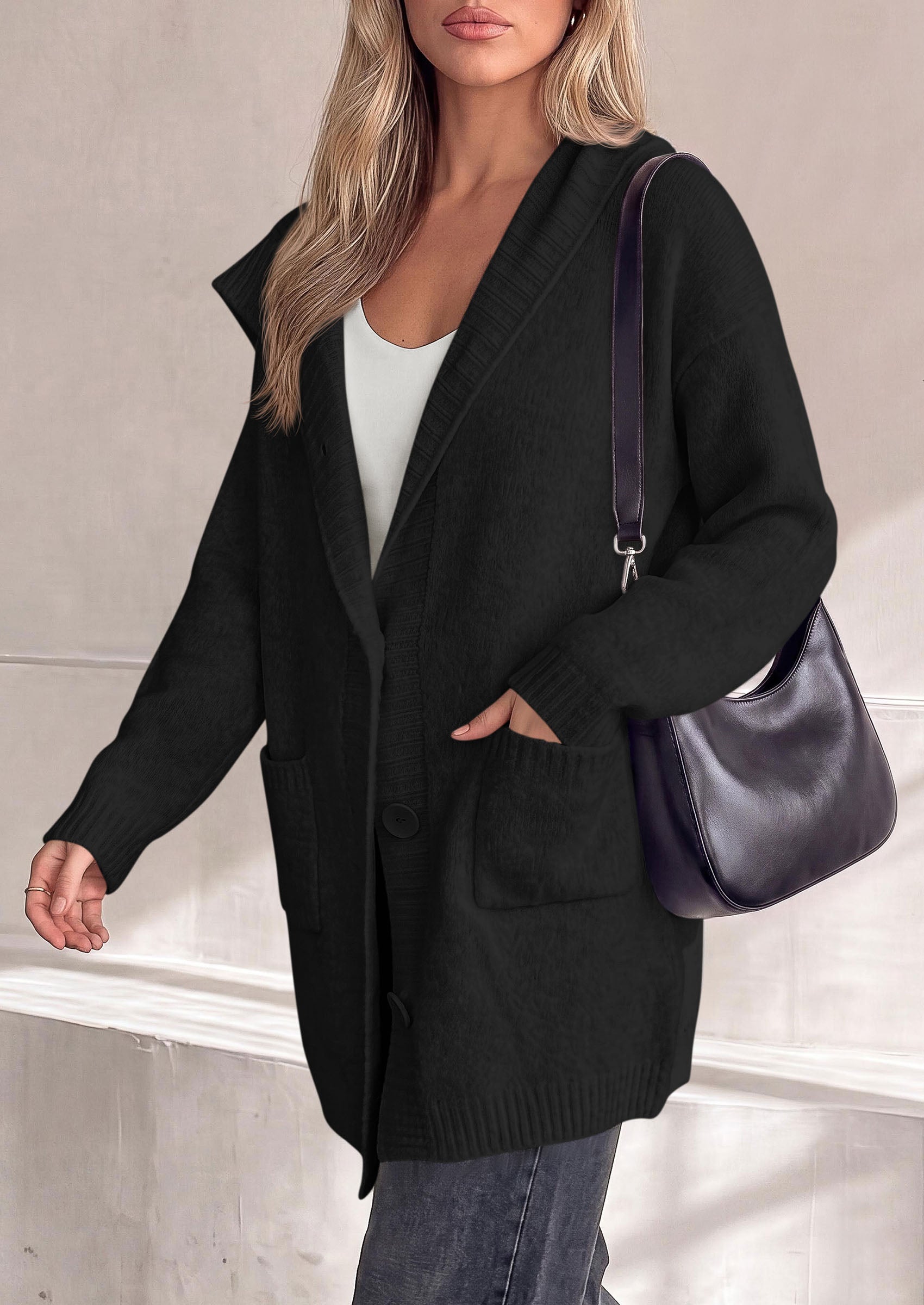 PRETTYGARDEN Women's Long Cardigans Hooded Chunky Sweaters  | Cozy Knit Jacket, Button up, Loose Fit, Pockets, Fall Coats, Trendy Casual, Going Out, Holiday Outfits, Winter Clothing