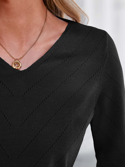 PRETTYGARDEN Long Sleeve V Neck Hollow Out Pullover Sweaters for Women | Chunky Loose Soft Ribbed Knit Classic Fall Tops, Business Casual Work Travel Vacation Daily Wear, Fashion Clothing