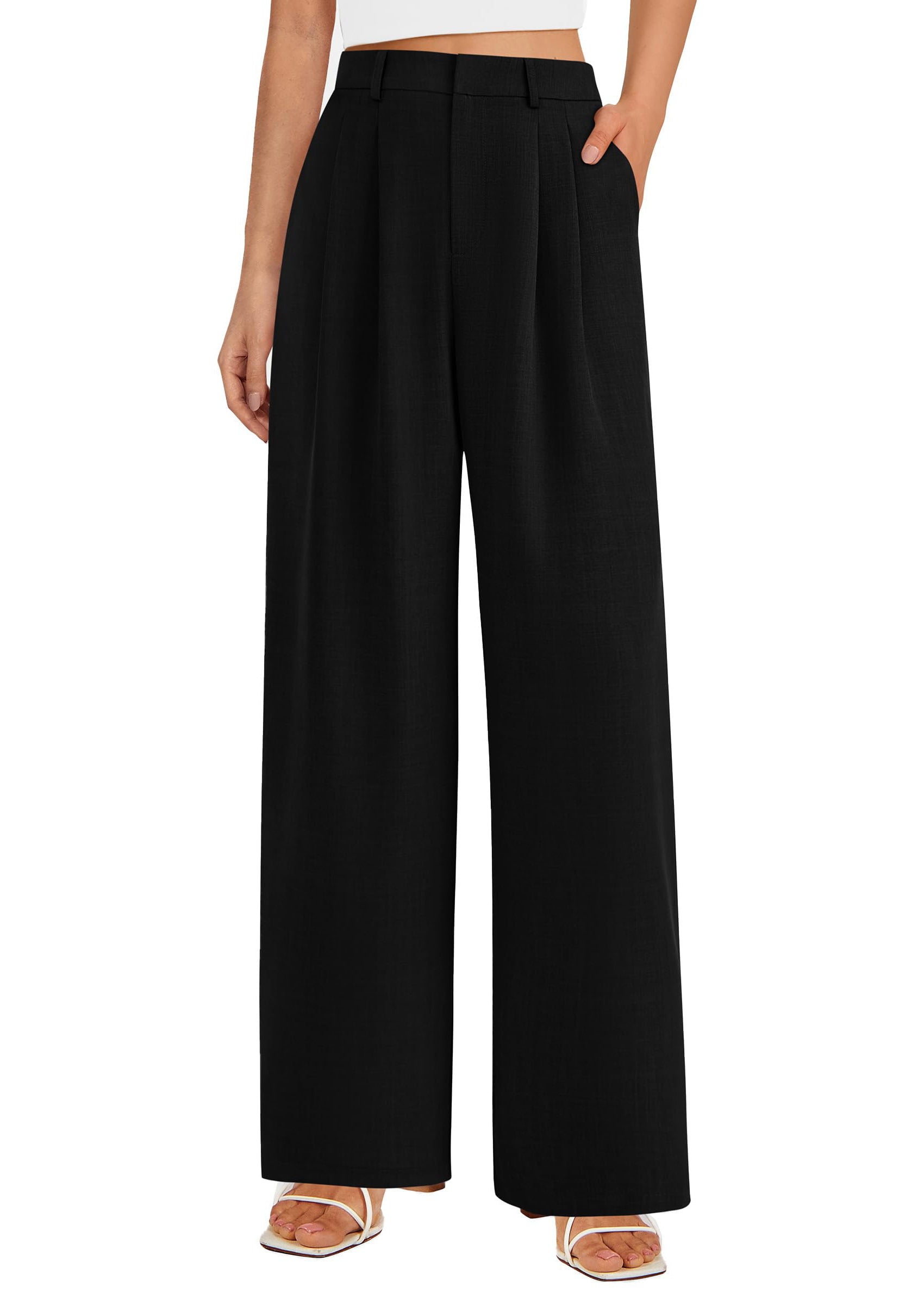 PRETTYGARDEN Women's Summer Elastic High Waisted Work Pants Straight Leg Dressy Business Casual Trousers Slacks Pockets