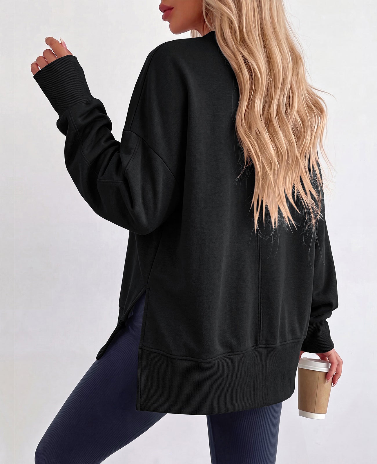 PRETTYGARDEN Womens Long Sleeve Loose Crewneck Sweatshirts with Thumb Hole | Soft Cozy Fleece Basic Side Slit Oversized Pullover Tops, Workout Casual Daily Wear, Y2k 2026 Fashion Fall Winter Clothing