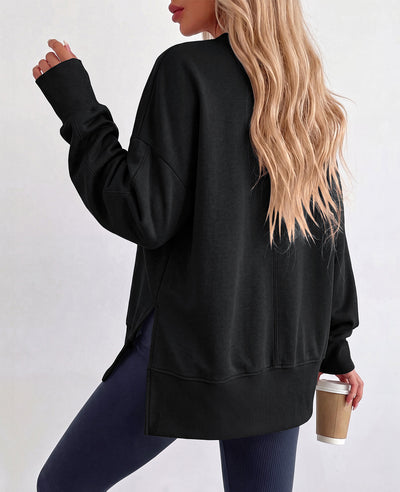 PRETTYGARDEN Womens Long Sleeve Loose Crewneck Sweatshirts with Thumb Hole | Soft Cozy Fleece Basic Side Slit Oversized Pullover Tops, Workout Casual Daily Wear, Y2k 2026 Fashion Fall Winter Clothing