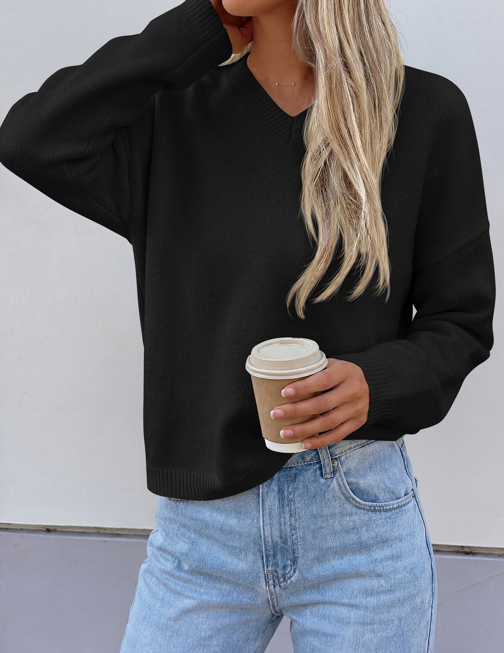 PRETTYGARDEN Women's Fall Fashion V Neck Cozy Sweaters | Soft Stretchy Warm, Chunky Knit Pullover, Loose Fit Long Sleeve Tops, Dressy Casual Blouses,Trendy Holiday Winter Outfits