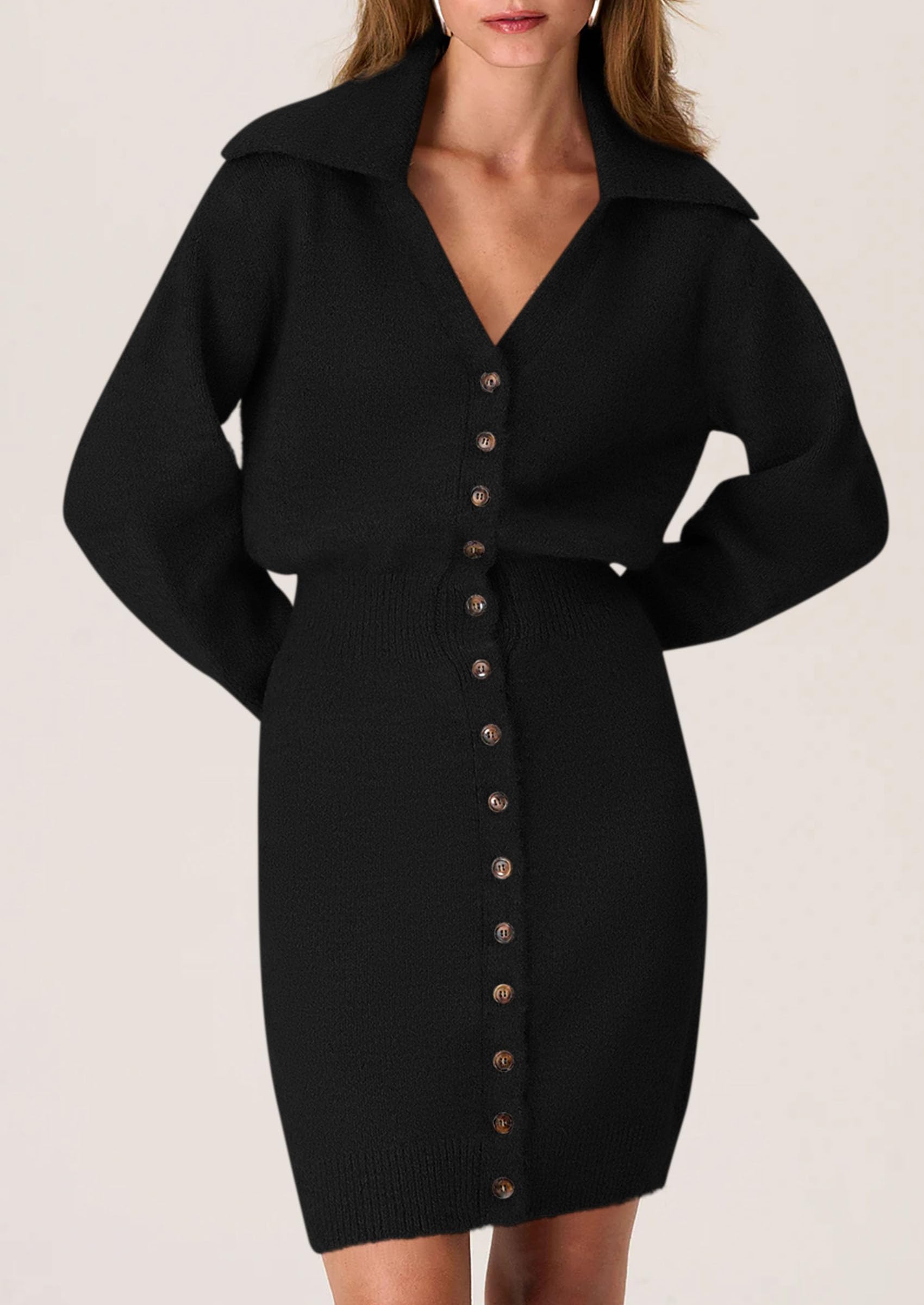 PRETTYGARDEN Sweater Dresses for Women Trendy Long Sleeve Button Down Short Spring Dress