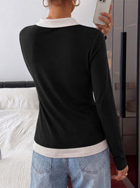 PRETTYGARDEN Womens Casual Polo T-Shirt Color Block Layered Tops | Contrast Collared V Neck Tops, Soft Double Layer T Shirts for Women, Casual Tops for Women, Trendy Fall Outfits 2026