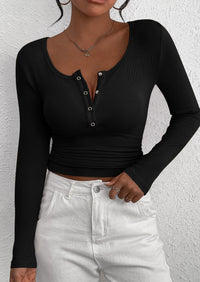 BTFBM Women Long Sleeve Shirts Fall Tops V Neck Button Up Slim Fit Ribbed Knit Solid Color Casual Shirts