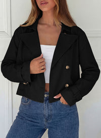 PRETTYGARDEN Cropped Trench Coat For Women Short Jacket  Soft Lightweight Coats, Lapel Double Breasted, Long Sleeve Loose Fit, Casual Work Office Jackets, Fall Winter Outwear