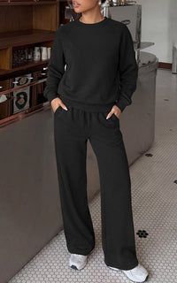 PRETTYGARDEN 2 Piece Lounge Sets Fall Matching Sweatsuits Women Clothing | Loose Crewneck Sweatshirts & Wide Leg Pants Pockets, Casual Sweat Set, Airport Travel Vacation 0utfits, Fashion Tracksuits