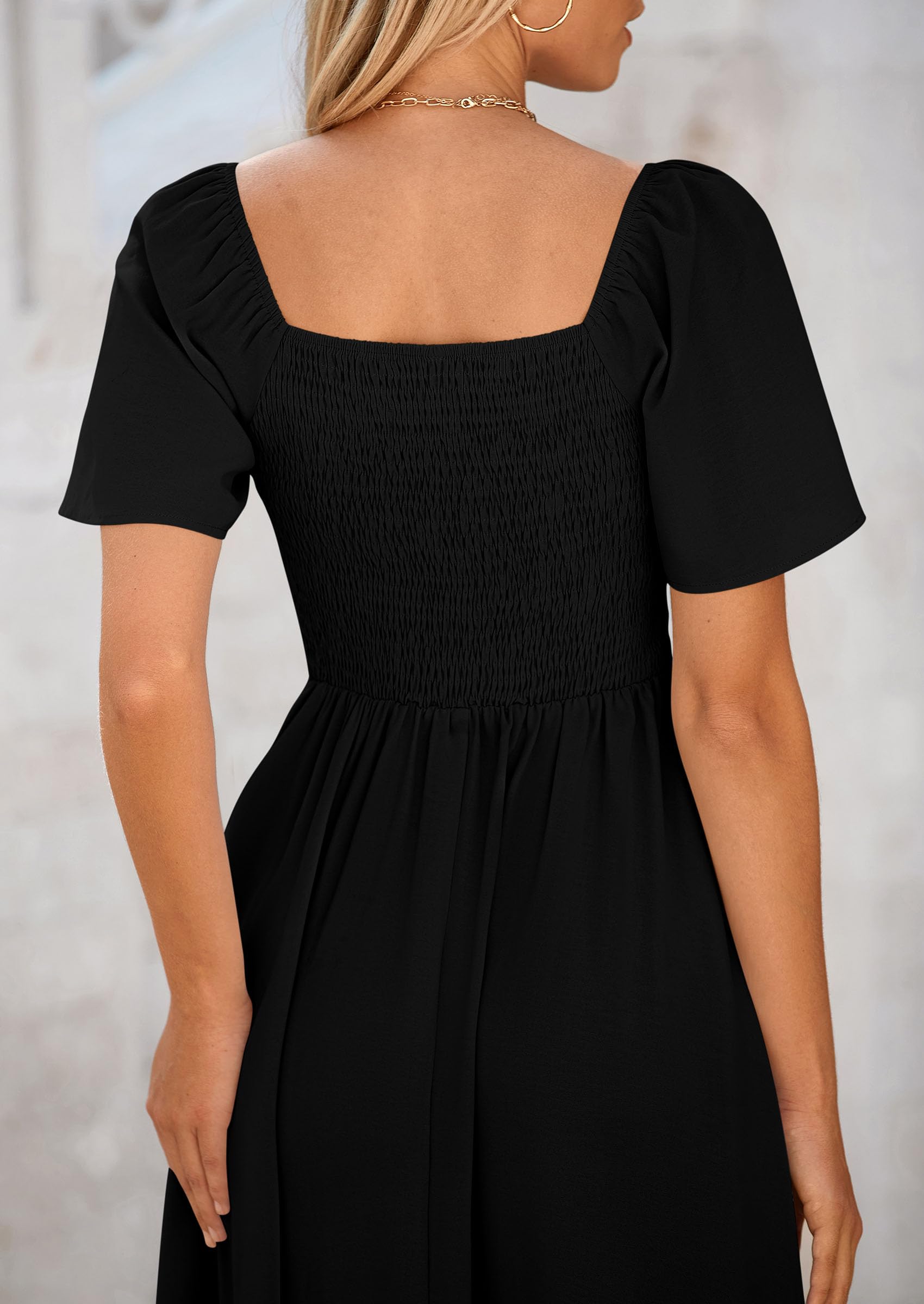 PRETTYGARDEN Summer Dress for Women Casual Short Sleeve Bow Tie V Neck Ruffle Midi Flowy Dresses