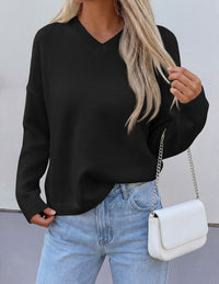 PRETTYGARDEN Women's Fall Fashion V Neck Cozy Sweaters | Soft Stretchy Warm, Chunky Knit Pullover, Loose Fit Long Sleeve Tops, Dressy Casual Blouses,Trendy Holiday Winter Outfits