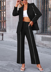 PRETTYGARDEN 2 Piece Blazer Outfits Business Casual Oversized Jacket Wide Leg Work Pants Dressy Suit Set