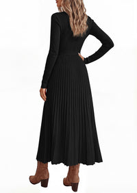 PRETTYGARDEN Womens Fall Maxi Long Sleeve Sweater Dress  Soft Stretchy Knit, V Neck A Line Dresses with Bow, Flowy Pleated Hem, Cocktail Party Outfits, Trendy Winter Clothes
