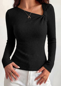 PRETTYGARDEN Womens 2026 Early Fall Fashion Long Sleeve T Shirts Asymmetrical Ribbed Fitted Trendy Going Out Tops Y2K Outfits