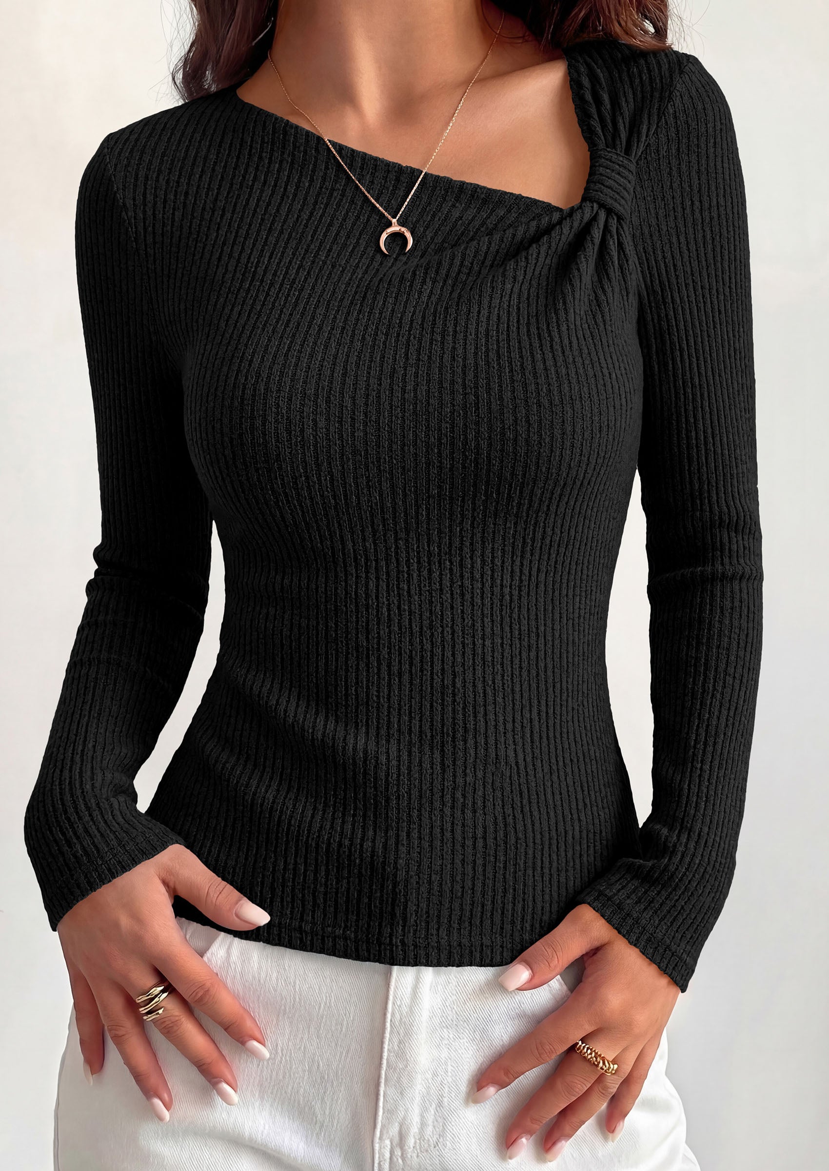 PRETTYGARDEN Womens 2026 Early Fall Fashion Long Sleeve T Shirts Asymmetrical Ribbed Fitted Trendy Going Out Tops Y2K Outfits