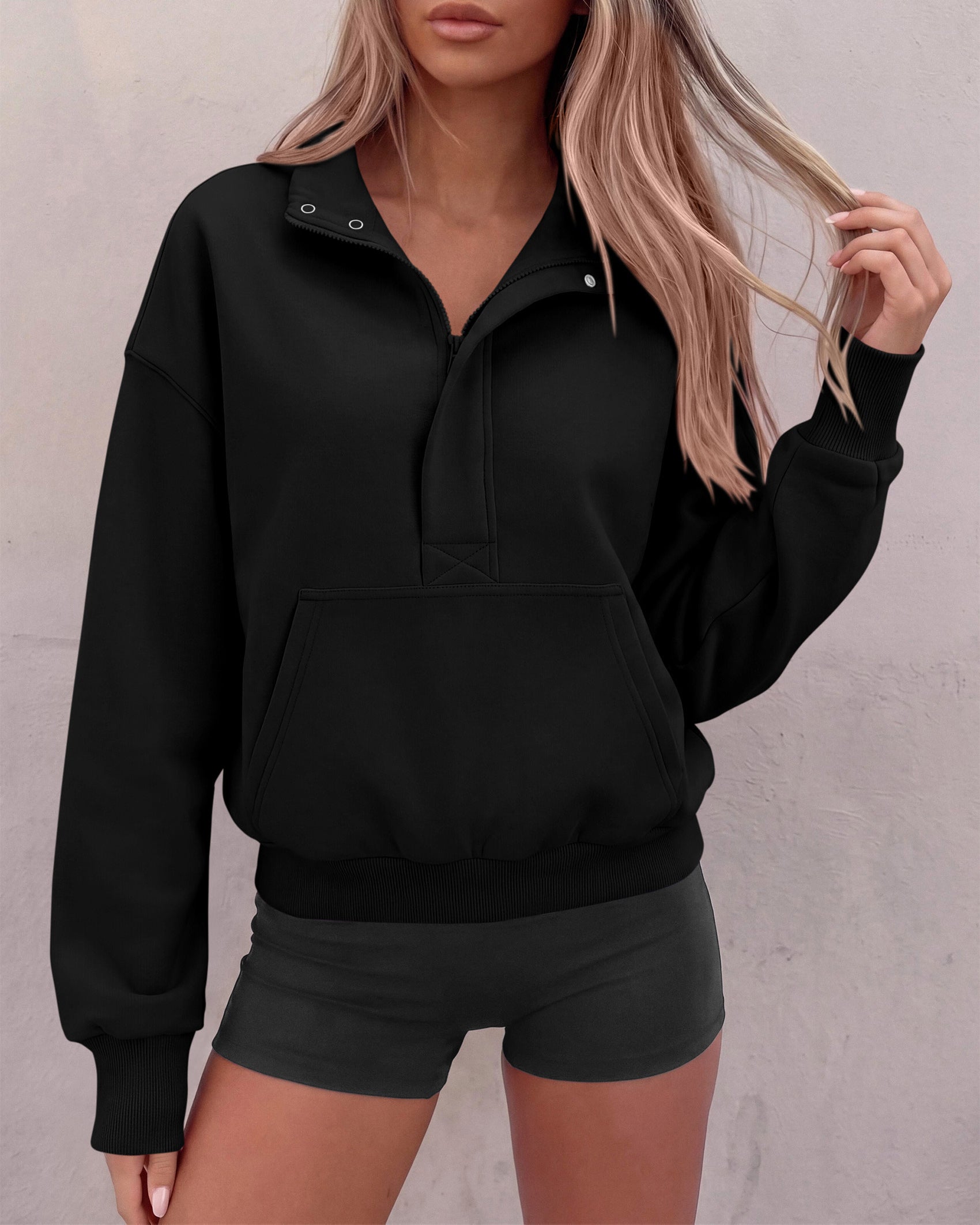 PRETTYGARDEN Womens Long Sleeve Quarter Zip Crop Sweatshirts | Mock Neck FLeece Sweatshirt, Button up Henley Neck Pullover, Relaxed Fit Cropped Tops, Casual Lounge Wear, Fall Outfits 2026
