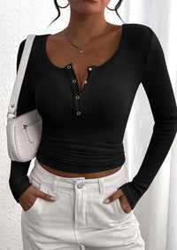 BTFBM Women Long Sleeve Shirts Fall Tops V Neck Button Up Slim Fit Ribbed Knit Solid Color Casual Shirts