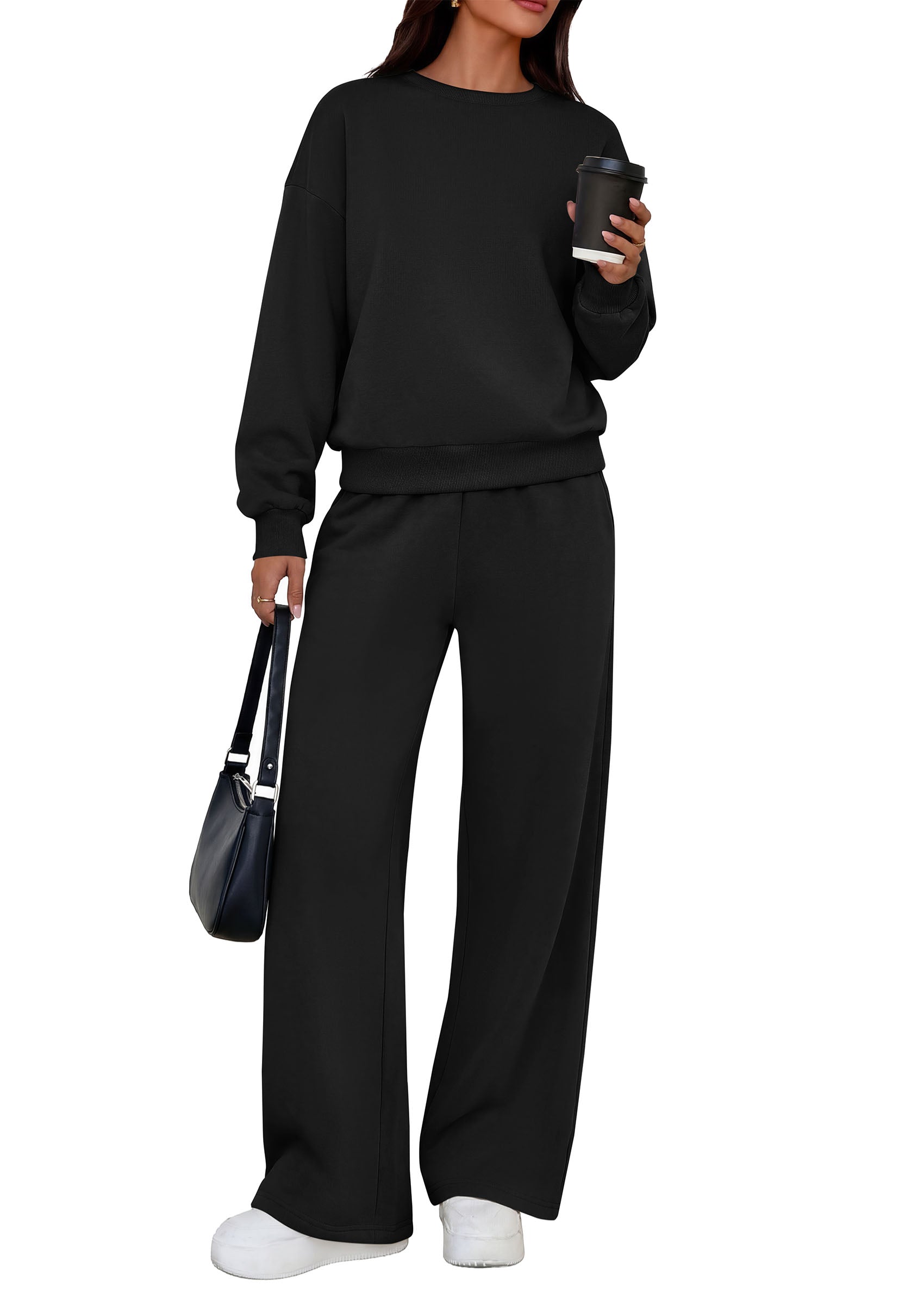 PRETTYGARDEN 2 Piece Lounge Sets for Women Casual Sweatsuits | Soft Stretchy,Drop Shoulder Crew Neck Sweatshirt & Wide Leg Pants,Workout Airport Matching Set Tracksuit,Fall Winter Outfits