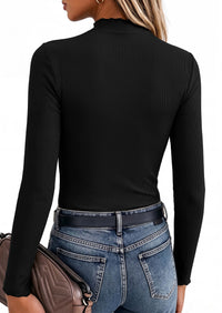 PRETTYGARDEN Women's Fall Long Sleeve Shirts Basic Tees | Soft Stretchy Ribbed Fabric, Lettuce Trim Mock Neck, Slim Fitted Cute Tops, Layering Fashion Clothing, Trendy Casual Outfits