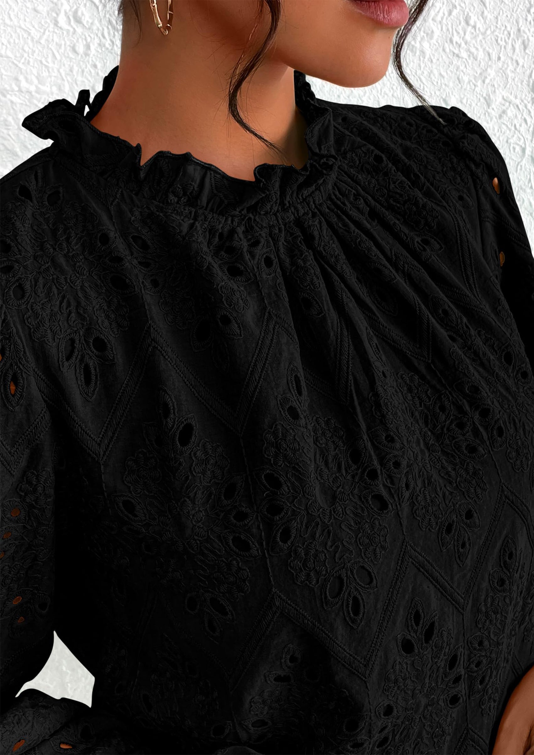 PRETTYGARDEN Womens Tops Dressy Casual Spring Long Sleeve Shirts Embroidered Eyelet Blouses Going Out Outfits